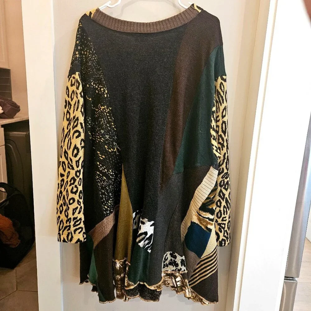 DesignbyNatalia Patchwork Animal Print Tunic Upcycle Boho Style Womens 2XL